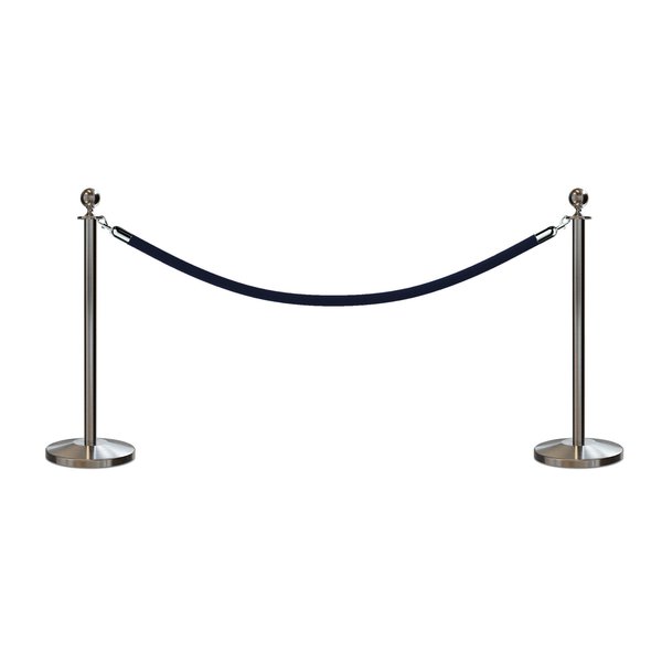 Montour Line Stanchion Post and Rope Kit Sat.Steel, 2 Ball Top1 Dark Blue Rope C-Kit-2-SS-BA-1-PVR-DB-PS